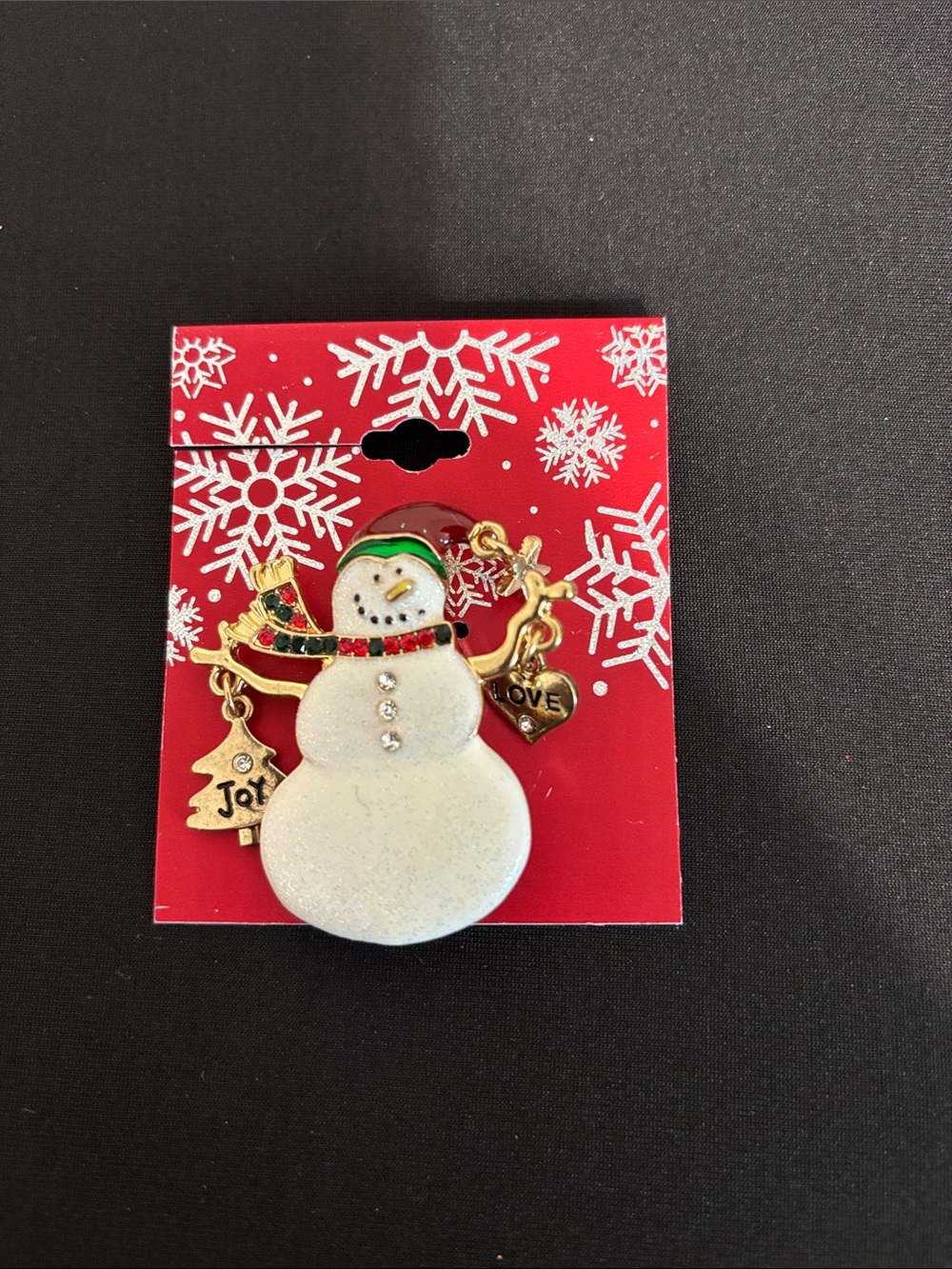 Kohl's White and Gold Snowman Brooch with Red and Green Accents